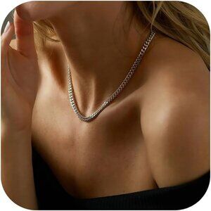 Unisex 18K 5mm- Silver Chunky Cuban Link Curb Chain Necklace Hip Hop Punk